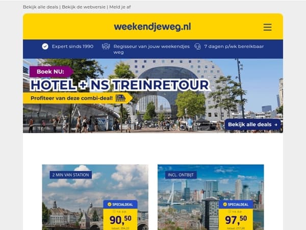 🚉 Boek nu: de leukste steden incl. NS-treinretour + ontbijt vanaf €90,50 p.p.!