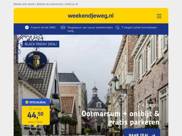 BLACK-WEEK! 🖤 Top hotel in Ootmarsum + ontbijt v.a. 39,50 | 4 dgn all-inclusive Bonte Wever SLECHTS 239 p.p.!