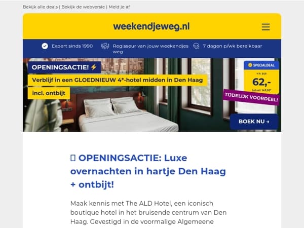 ⚡ OPENINGSACTIE: Gloednieuw 4*-hotel in hartje Den Haag + ontbijt vanaf 62,- p.p.! 😍