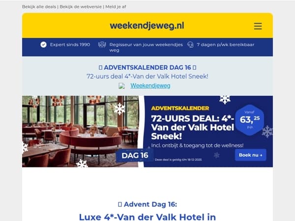 🎁 Advent Dag 16: 72-UURS DEAL! 😱 4*-Van der Valk Hotel Sneek + ontbijt + wellness! ✨