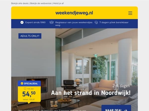 Adults Only hotel Noordwijk + ontbijt v.a. 54,50 | 2/4 dgn Groningen bij de Waddenzee + ontbijt v.a. 24,50 p.p.!