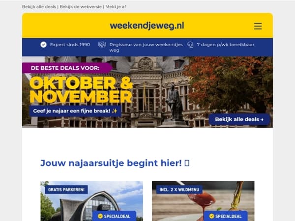 🔥 De beste deals voor een weekendje weg in oktober & november!