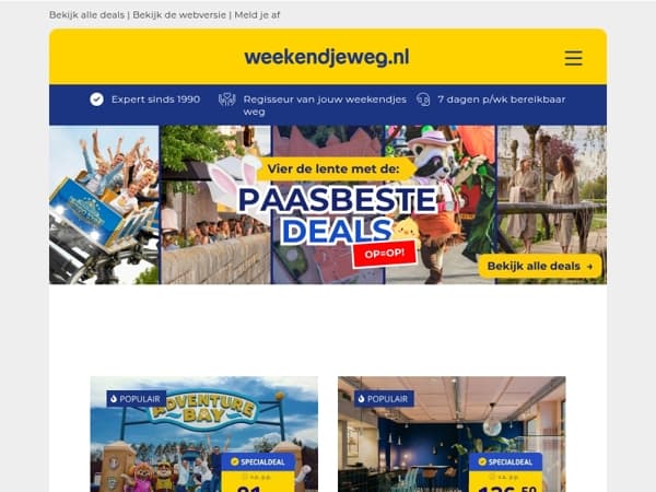 De (Paas)beste acties! 🐰 Movie Park Germany v.a. 91,- p.p. | Maastricht + NS-retour v.a. 126,50 p.p. & MEER!