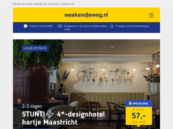 NIEUW! 💎 3-6 dgn all-inclusive in de Ahr Wijnstreek v.a. 209 | Luxe 4*-designhotel in hartje Maastricht + ontbijt v.a. 49 p.p.!