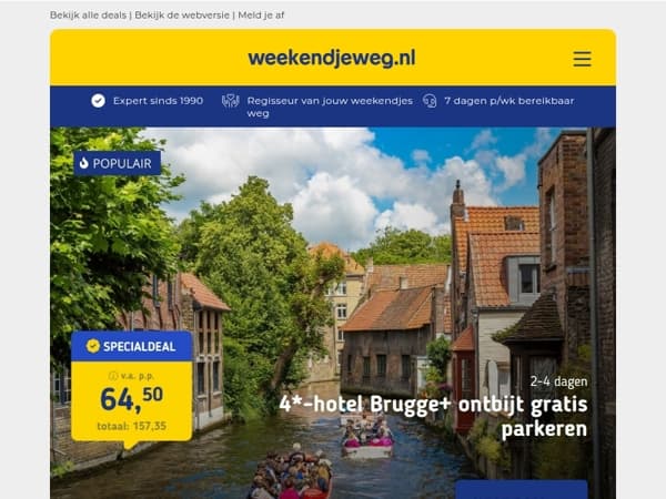 4*-hotel in historisch Brugge + ontbijt v.a. 64,50 | All-inclusive Wunderland Kalkar v.a. 93,50 p.p.!