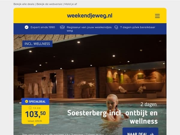 Mega Wellness Deal! 💆‍♀️ Entree Soesterberg + hotel + ontbijt v.a. 103,50 | ☀️ 3 dgn Parijs + citytour + rondvaart v.a. 139 p.p.!