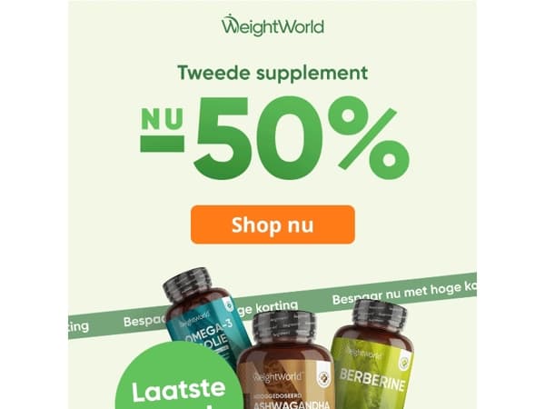 Laatste kans op 50% korting op supplementen