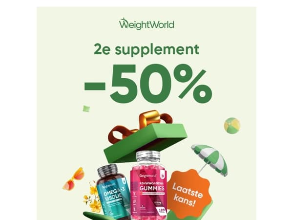 Laatste kans op 50% korting op supplementen
