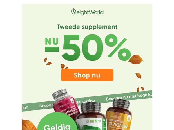 🍂 Nu 50% korting op je 2e supplement