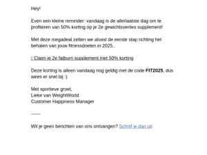 Laatste kans: 50% korting op je 2e fatburner supplement 🔥