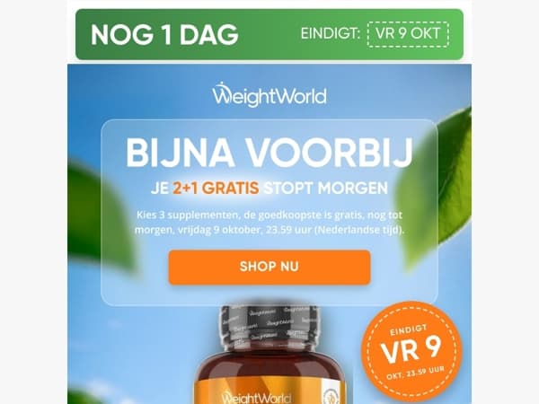 Laatste kans: 2+1 gratis eindigt morgen