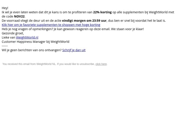 22% korting op alles bij WeightWorld