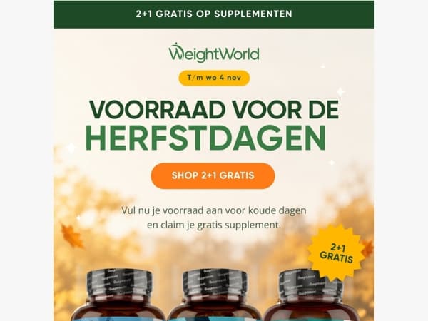 Voorraad voor de herfstdagen: 2+1 gratis
