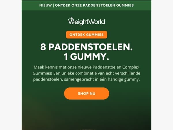 🍄 8 paddenstoelen, 1 gummy. Ontdek ze!