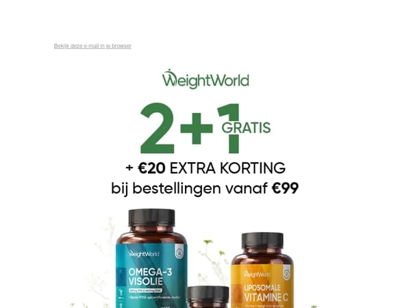 Dubbel voordeel: 2+1 GRATIS én €20 korting! 🎁