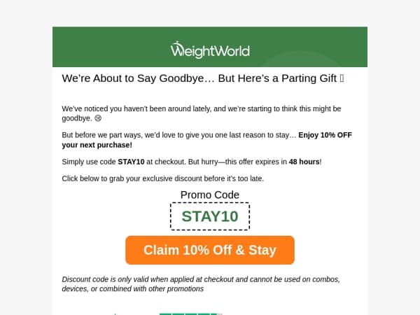 We Might Say Goodbye… But Here’s 10% Off If You Stay! 💔