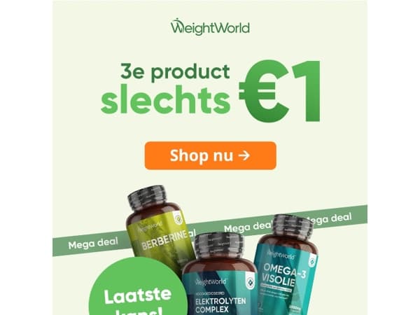 ⏳ Nu of nooit: 3e product €1