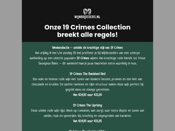Weekenddeal: 19 Crimes wijnen nu vanaf €10,45!