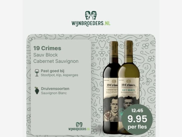 Midweekdeal: 19 Crimes wijnen nu €9,95 per fles!
