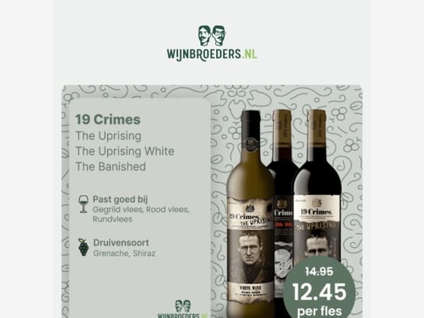 Laatste dag: 19 Crimes wijnen nu €12,45 per fles!