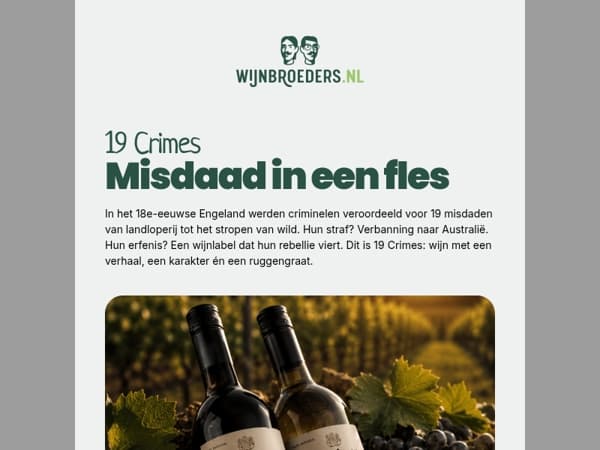 Midweekdeal: 19 Crimes nu €8,95 per fles!