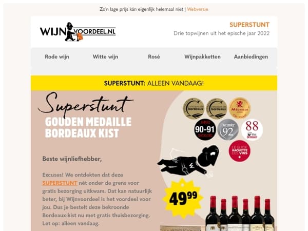 Excuses! Nu met gratis bezorging