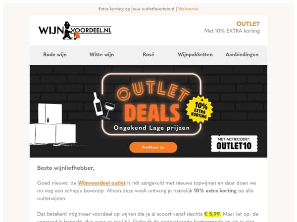 NU: 10% extra korting op outletwijnen