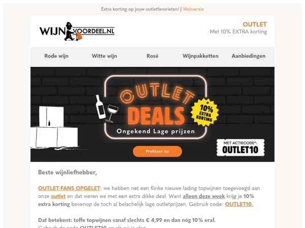 OUTLET-FANS OPGELET: 10% extra korting!