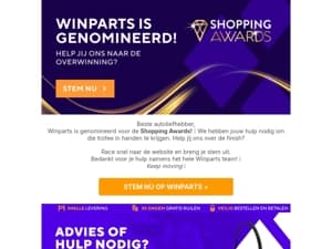 Stem op Winparts voor de Shopping Awards! 💜