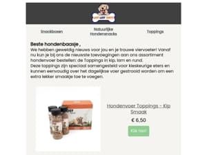 Nieuwe producten in ons assortiment! Hondenvoer Toppings in kip, lam en rund!