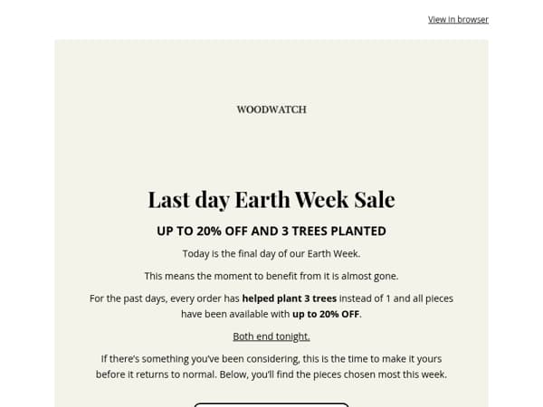 Ends tonight! Up to 20% OFF + 3 trees planted 🌳