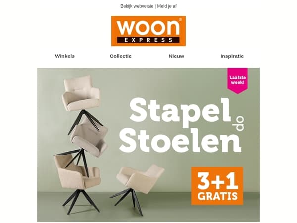 🚨 LAATSTE WEEK: 3+1 GRATIS op ALLE eetkamerstoelen!