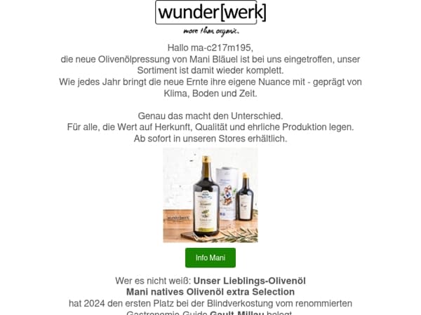 Neue Pressung Olivenöl eingetroffen ma-c217m195