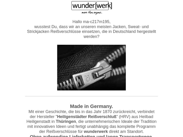 Unsere Reißverschlüsse Made in Germany.