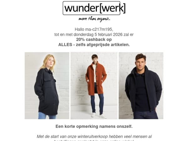 4 dagen 20% cashback op alles ma-c217m195