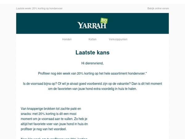 Laatste week: 20% korting op hondenvoer