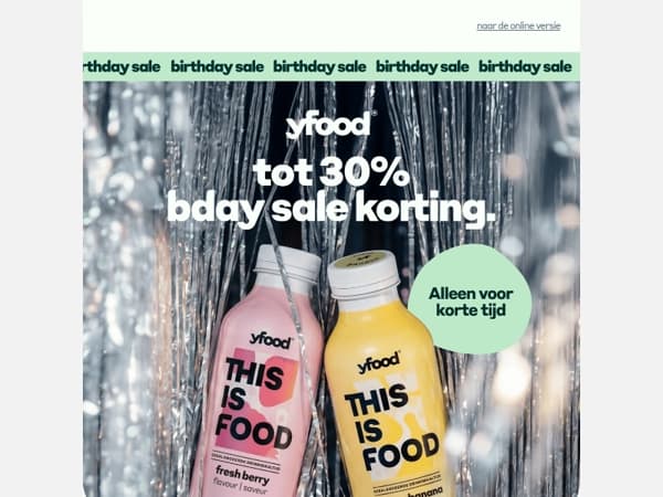 🥳 Birthday Sale: tot 30% korting op yfood