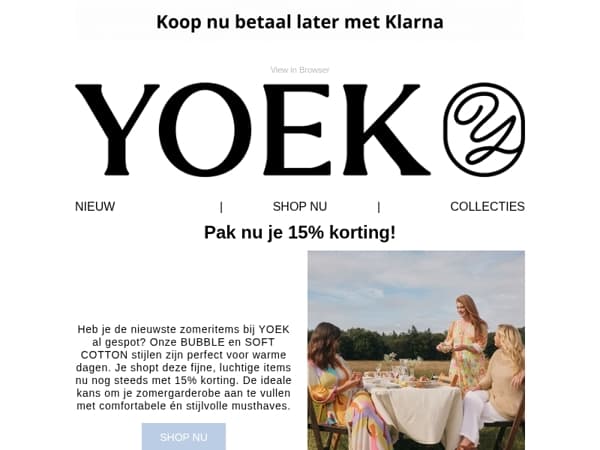 🤩 Je nieuwe zomeroutfit? Nu met 15% korting bij YOEK!