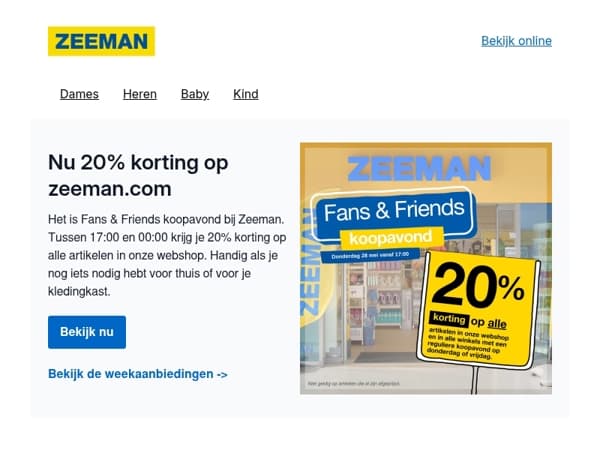 Nu 20% korting op zeeman.com