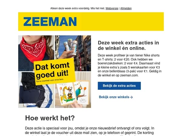 Extra voordeel op Nike shorts en boerenzakdoeken.