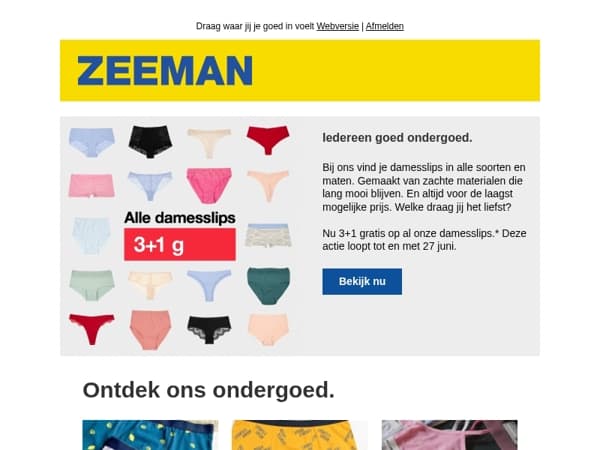 Alle damesslips 3 + 1 gratis