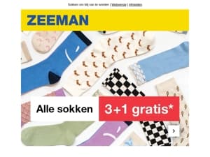 Nu alle sokken 3+1 gratis