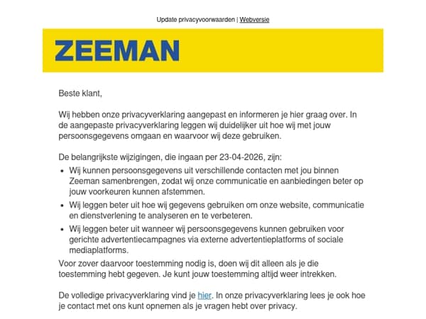 Ons privacy statement is aangepast