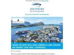 Boek nú een Holland America Line cruise en geniet van veel voordeel