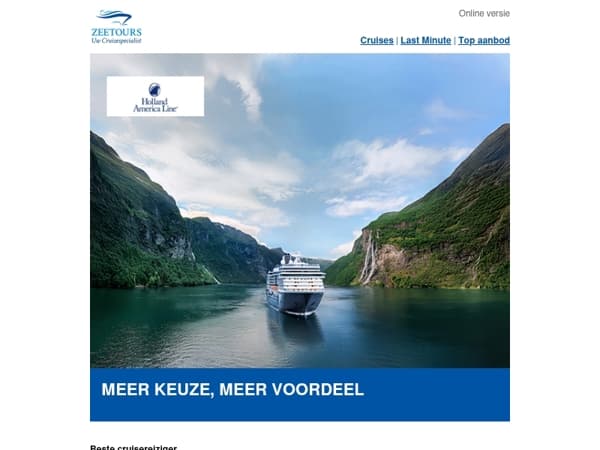Uw Holland America Line cruise begint met vroegboekvoordeel