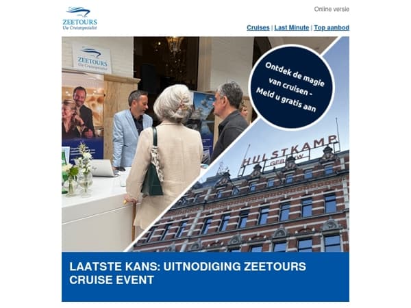 Laatste kans | Uitnodiging Zeetours Cruise Event Rotterdam | 26 september