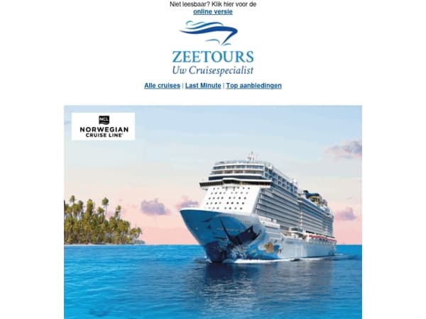50% korting op Free at Sea bij Norwegian Cruise Line