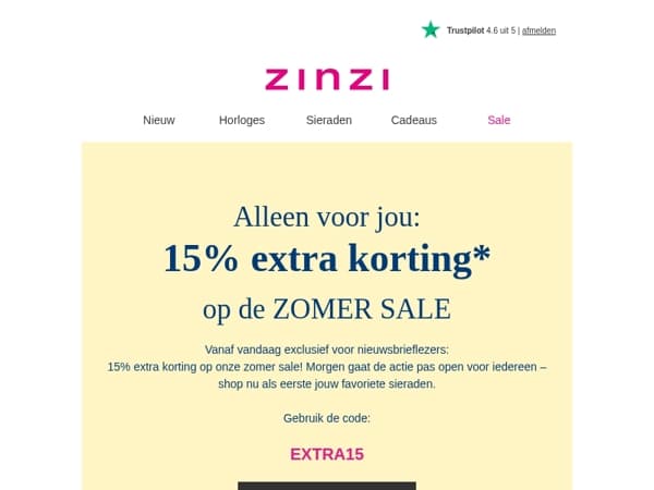 Shop als eerste met 15% extra korting op onze zomer sale!