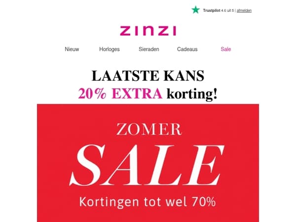 Laatste kans: 20% EXTRA korting op de SALE!🔥