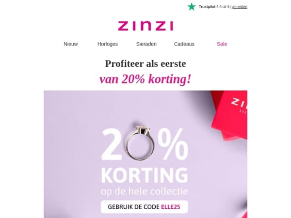 Shop als eerste met 20% korting🛍️